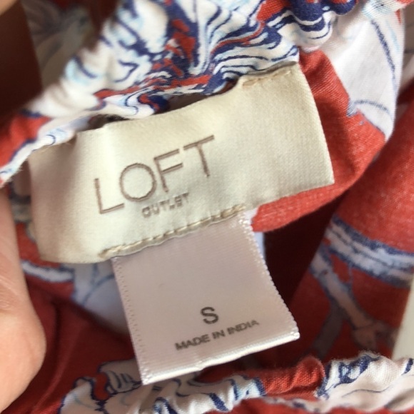 Loft Off the Shoulder Elastic Neckline Floral Boxy 100% Cotton Top Blouse S - Picture 7 of 8